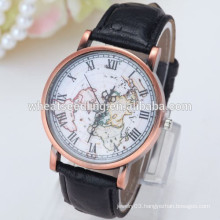 2015 new design leather band world map watch